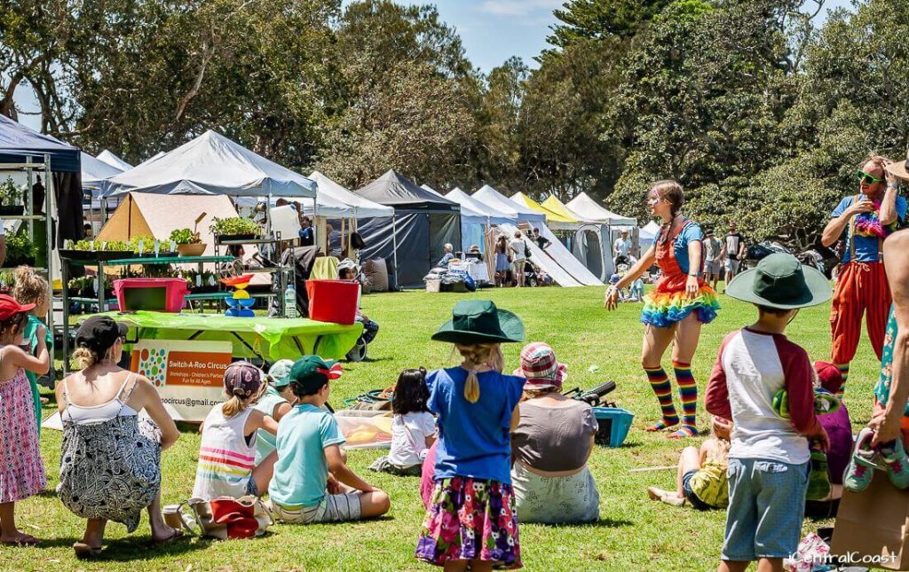 Kids enjoying activities at Avoca Beachside Markets on the Central Coast