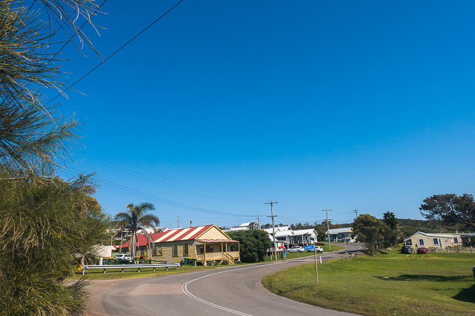 Historic cottages and village street at Catherine Hill Bay, Lake Macquarie