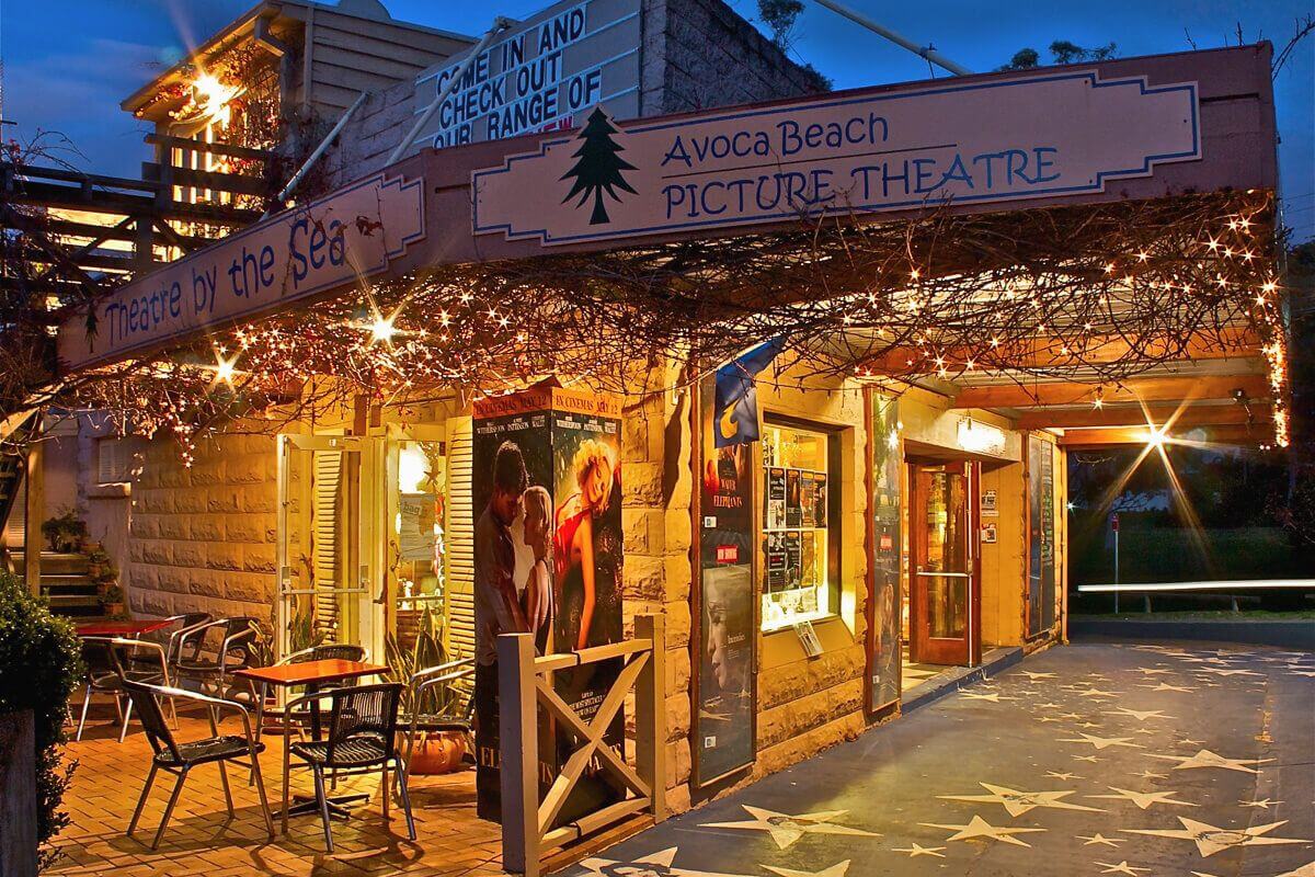 Avoca Beach Picture Theatre at night on the Central Coast