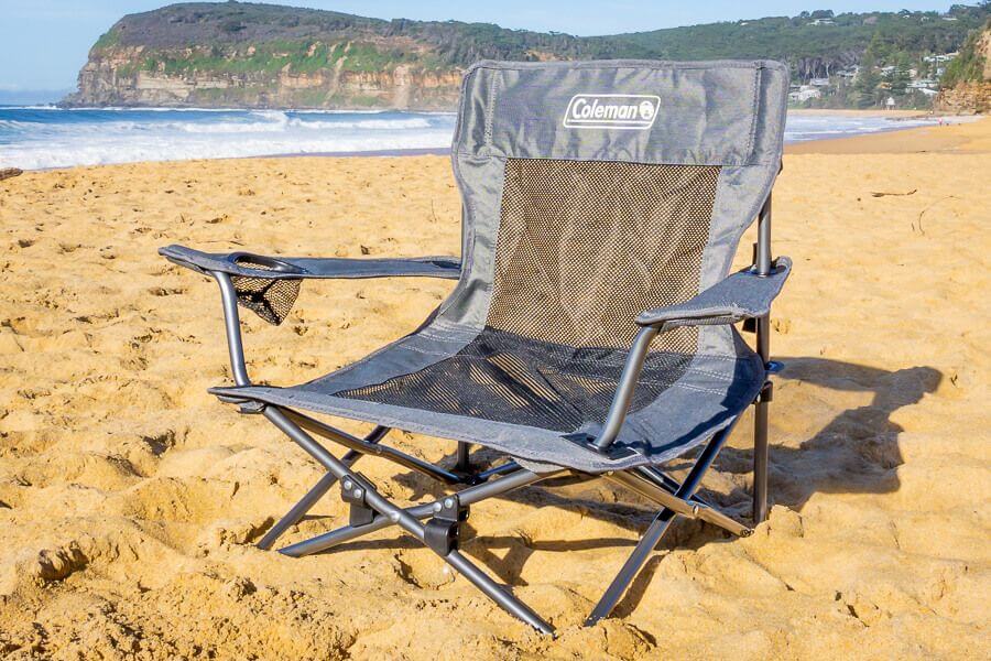 Coleman beach chair set up on sandy Australian beach