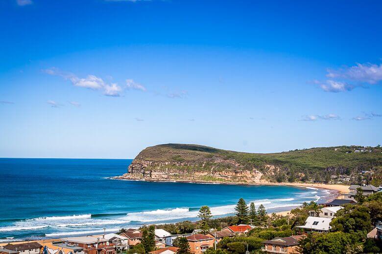 Copacabana Beach on the Central Coast NSW with headland and ocean views