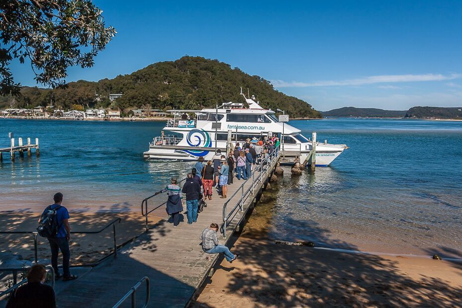 Families boarding the ferry from Ettalong to Palm Beach for a kid-friendly day trip