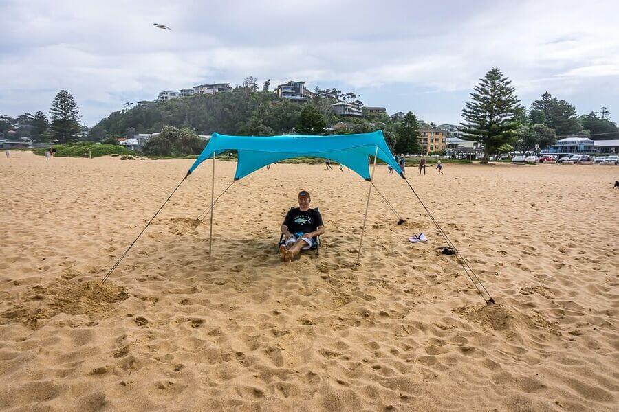 Neso beach tent set up on a Central Coast beach providing shade