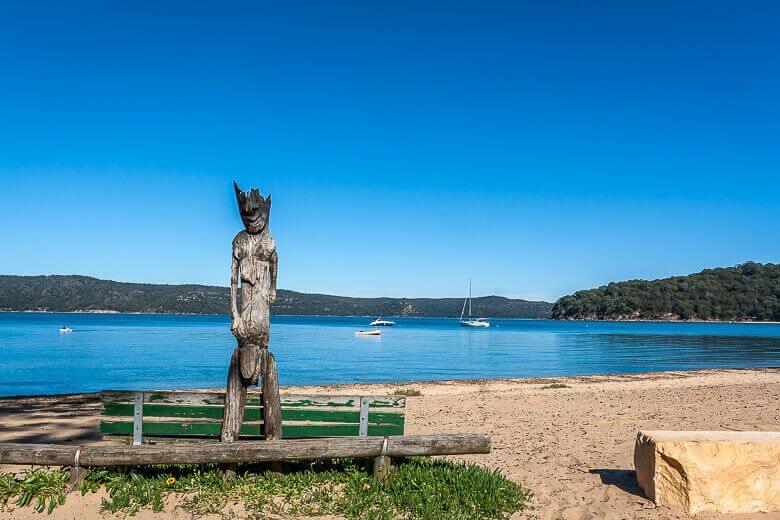 Wooden sculpture overlooking Patonga Beach on the Central Coast NSW