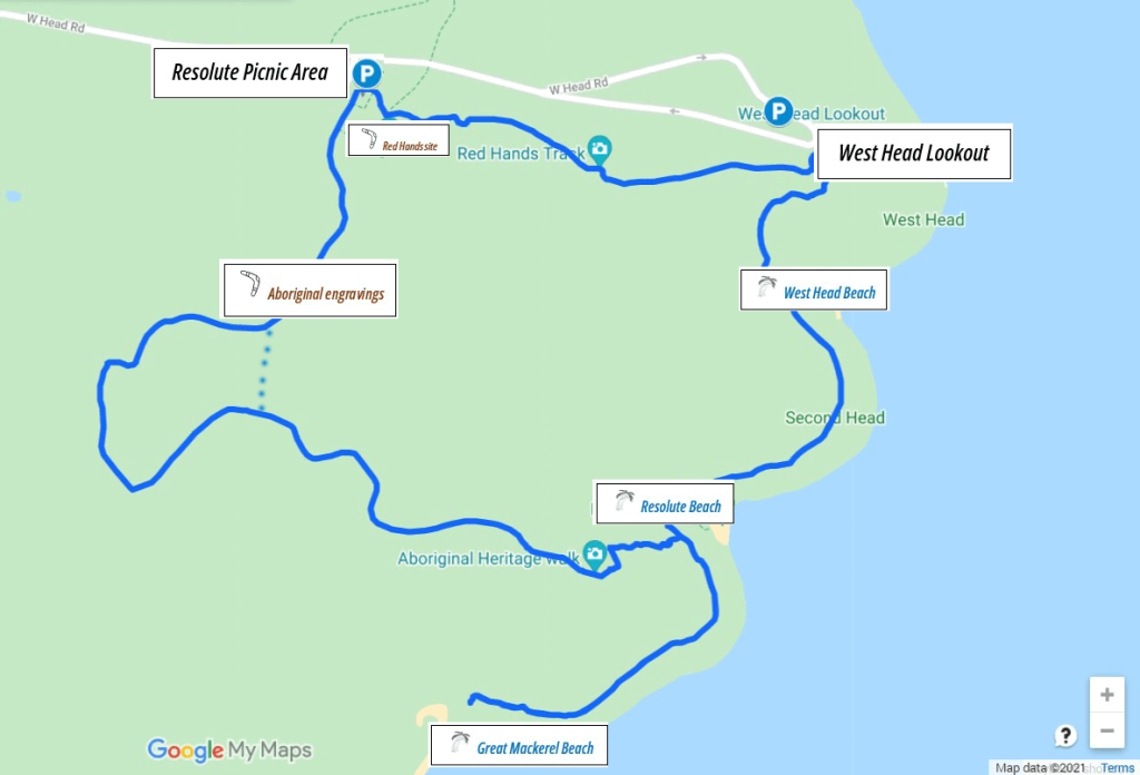Resolute Beach Loop Walk Guide Map showing the Resolute Beach Loop Walk in Ku-ring-gai Chase National Park