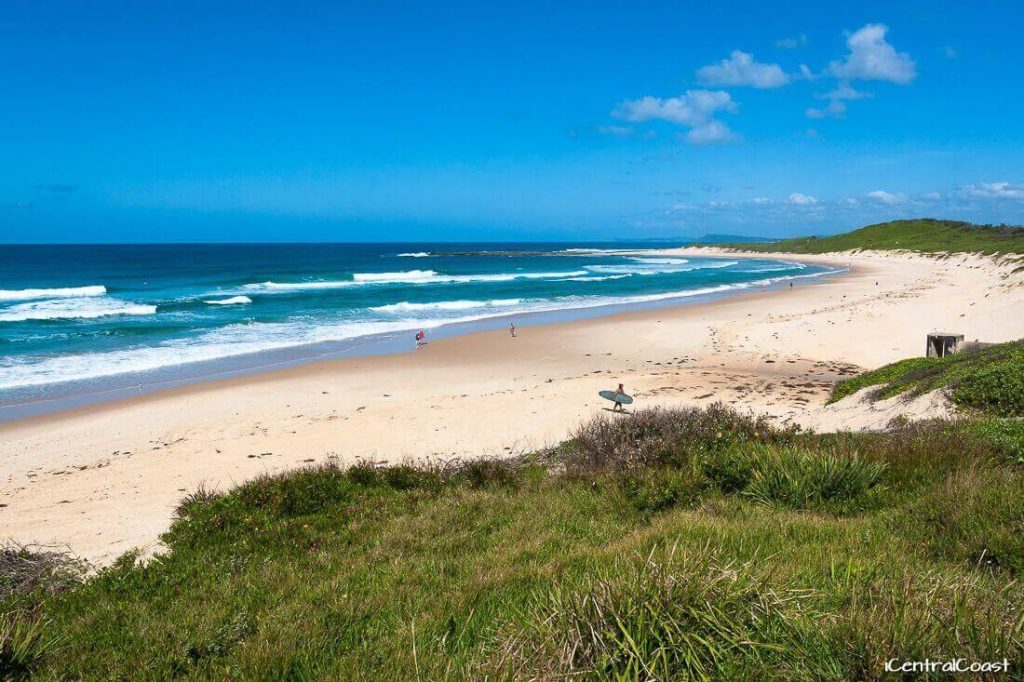 Wide sandy shoreline at Soldiers Beach on the Central Coast NSW