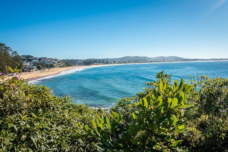View across Terrigal Beach on the Central Coast with shoreline and ocean
