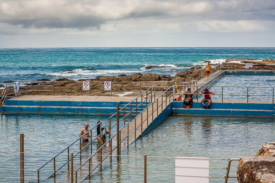 Families swimming at The Entrance Ocean Baths on the Central Coast