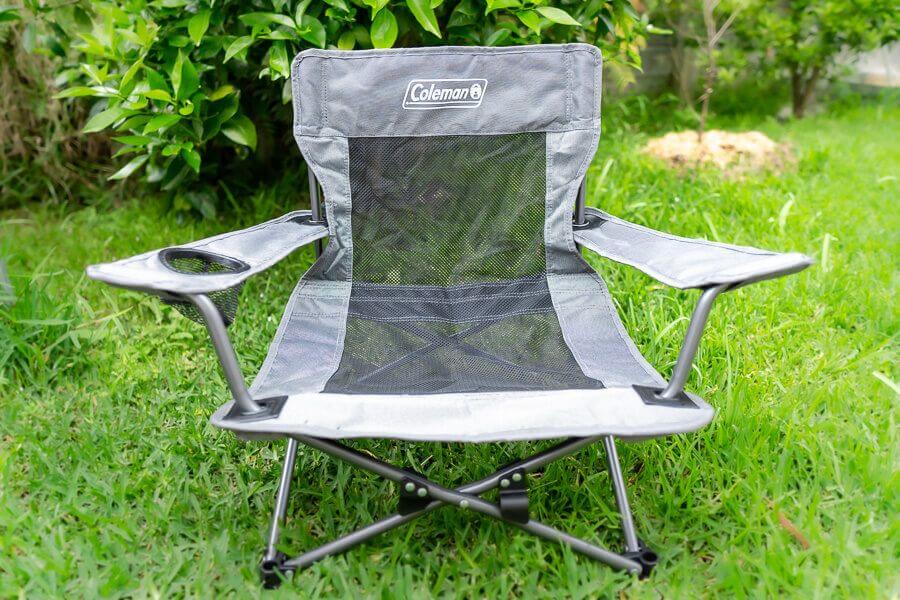 Coleman deluxe mesh camping chair set up on grass