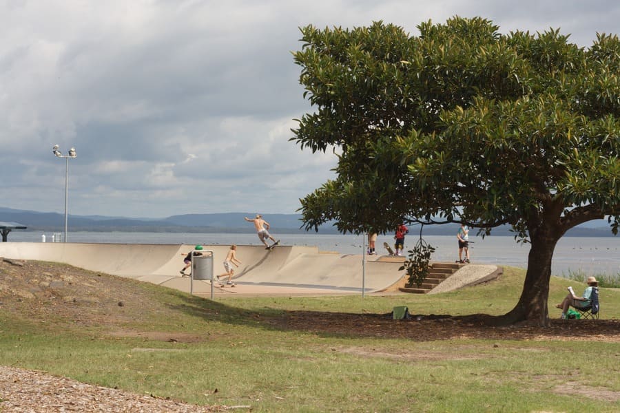 Skatepark at The Entrance NSW on the Central Coast with kids skateboarding