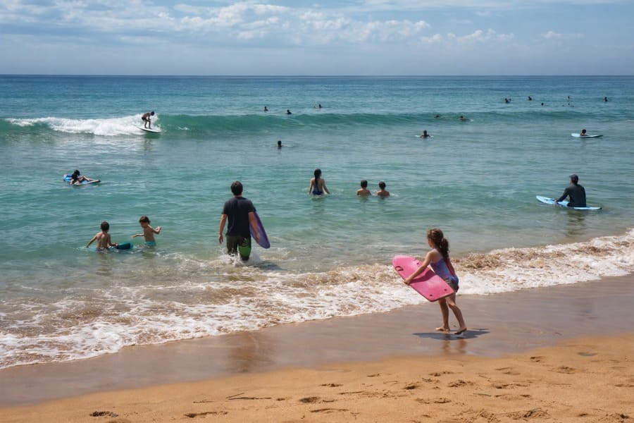 People swimming and surfing at North Avoca Beach on the Central Coast NSW