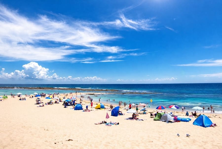 Toowoon Bay Beach on the Central Coast NSW with families enjoying the calm water