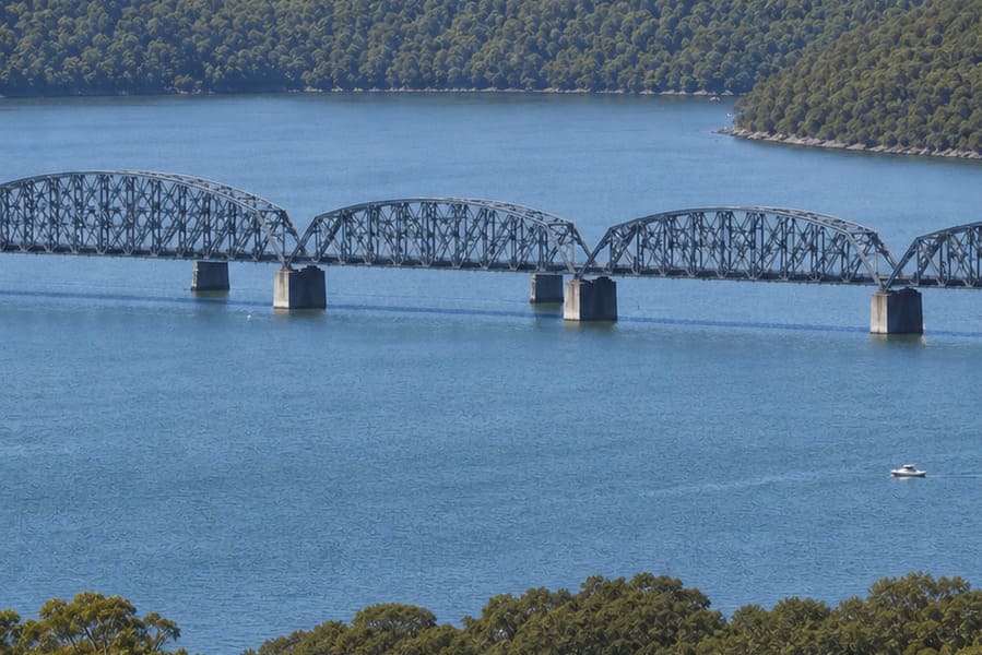 Hawkesbury River with railway bridge near Brooklyn NSW