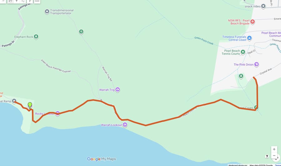 Map of Patonga to Pearl Beach walking track route via Warrah Lookout