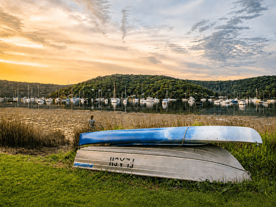 Boats moored on Brisbane Water at Hardys Bay