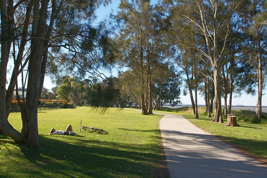 Shared walking and cycling path beside Tuggerah Lake at Long Jetty