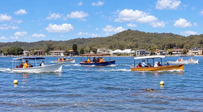 passenger boats crossing waterway waterfront houses bushland 768x427