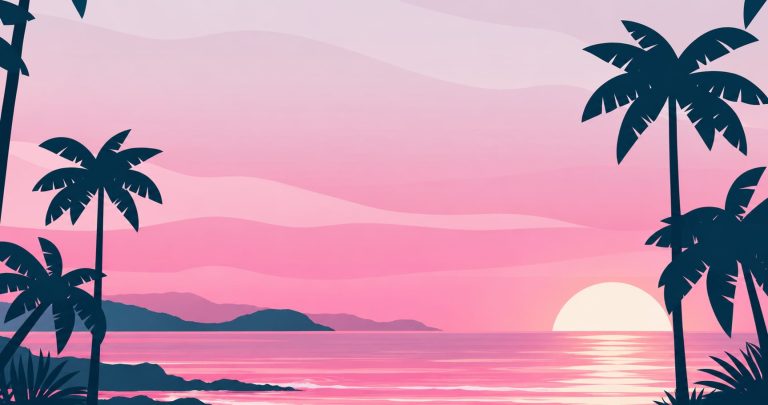 pink landscape palm trees green 768x405