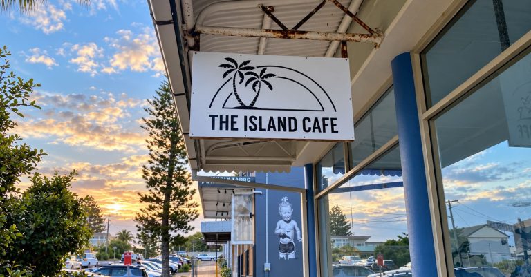 the island cafe norah head shopfront sign sunset 768x401