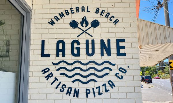 Lagune Artisan Pizza Co wall sign at Wamberal Beach
