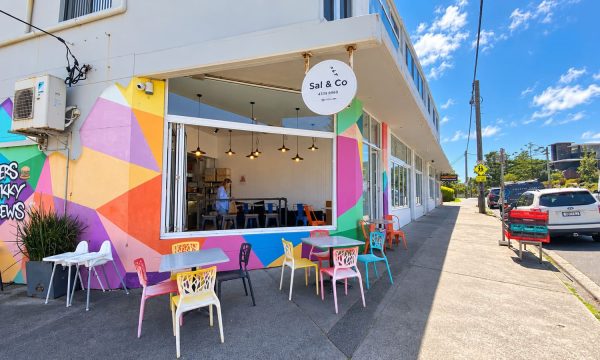 Sal & Co cafe in Wamberal with colourful exterior walls and outdoor seating